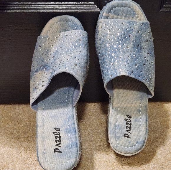 DOLL DENIM FLATFORM EMBELLISHED SANDAL - Picture 2 of 5